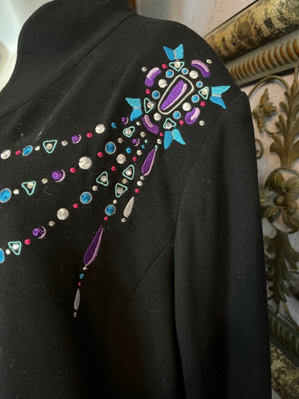 VTG Black Beaded /Embroidery Open-Front Bob Mackie  Wearable Art Blazer Sz 1X - Picture 3 of 14